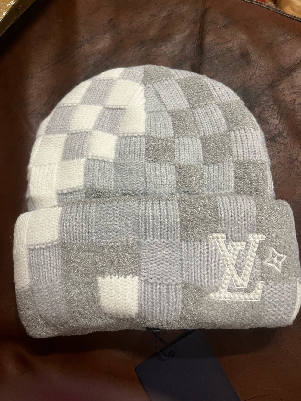 Louis. Vuitton. CRUSH Pearls Light Gray Beanie Hat